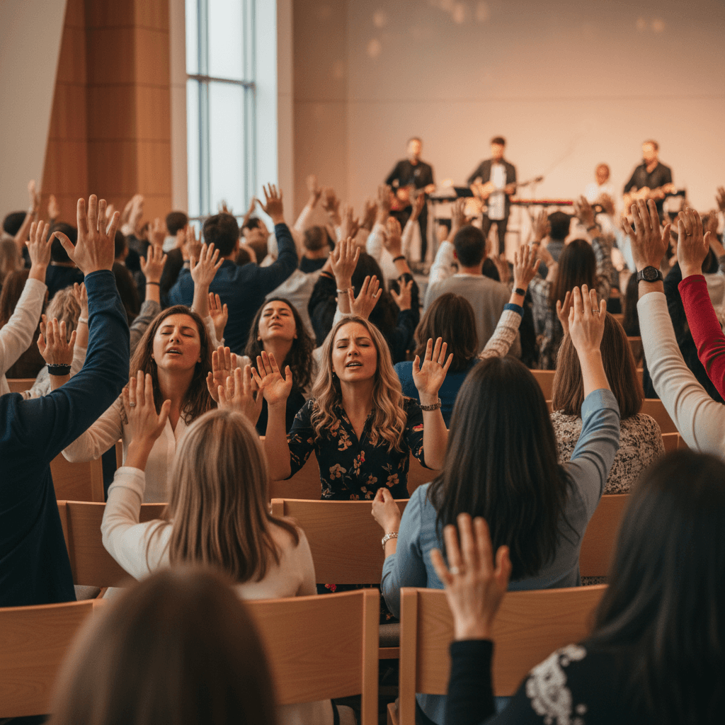 Congregation worshipping together during Sunday service