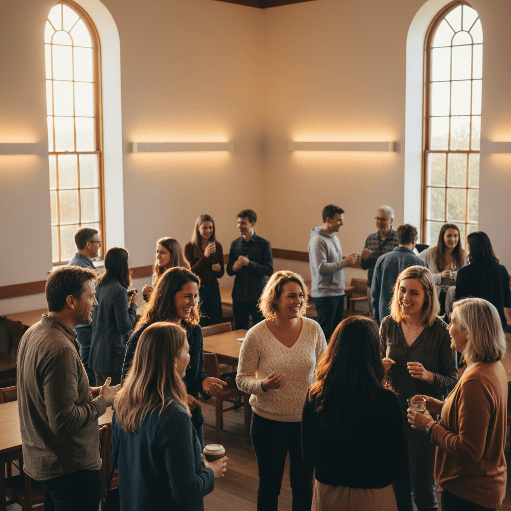 Church fellowship gathering with members enjoying community