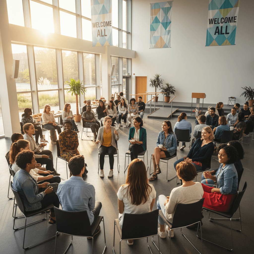 Community gathering in the church hall