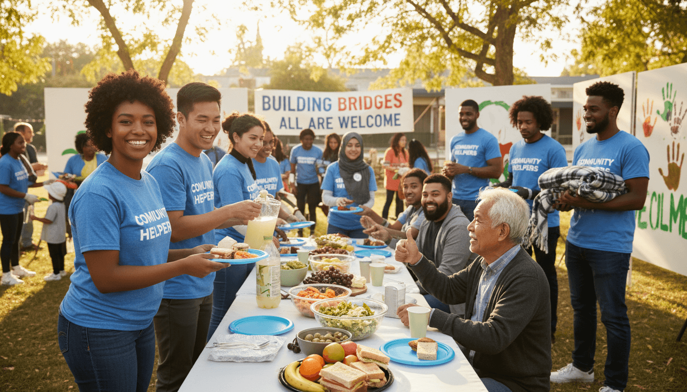 Community members volunteering together in a church service project