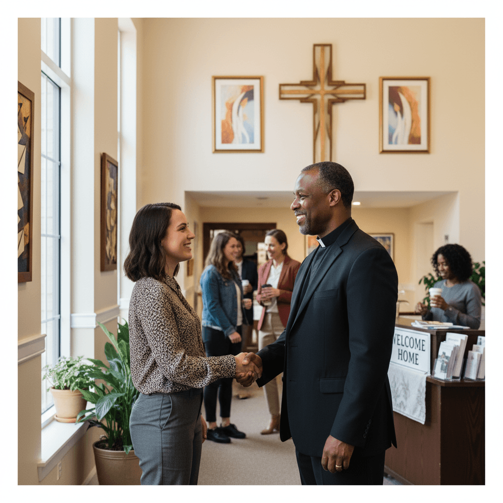 Pastor connecting with congregant after service