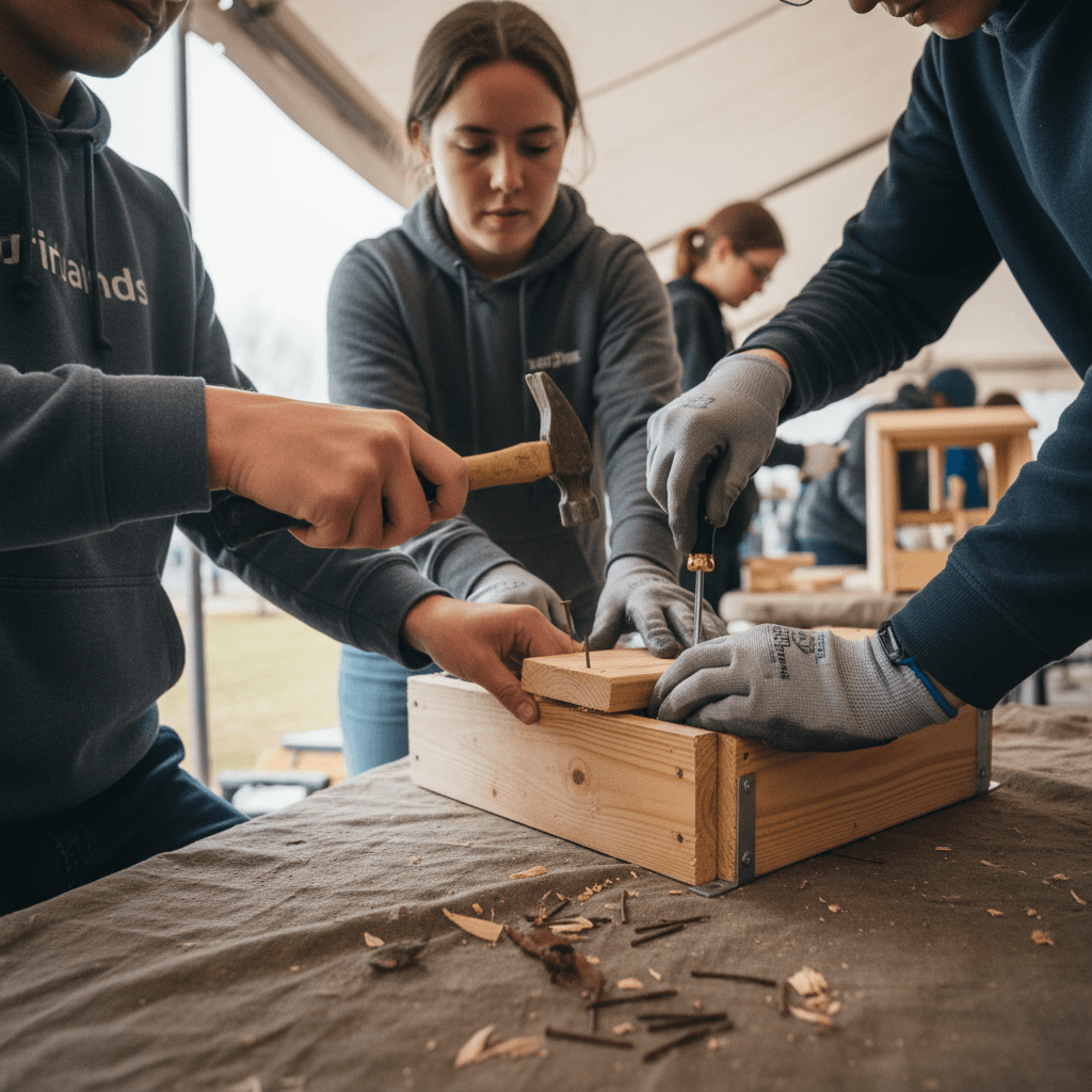 Young adults working together on service project
