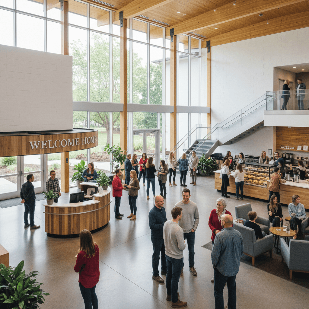 Community members connecting after service