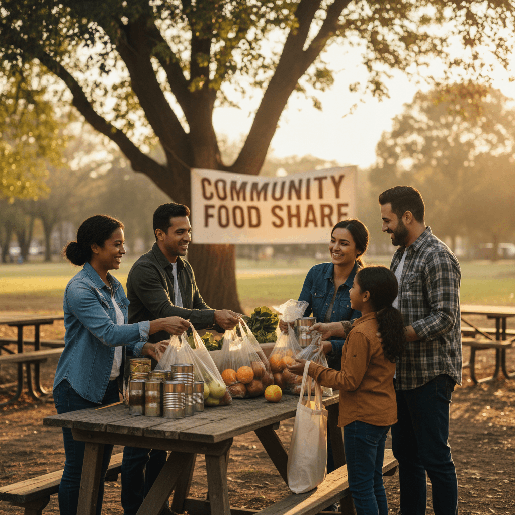 Volunteers distributing food to community members