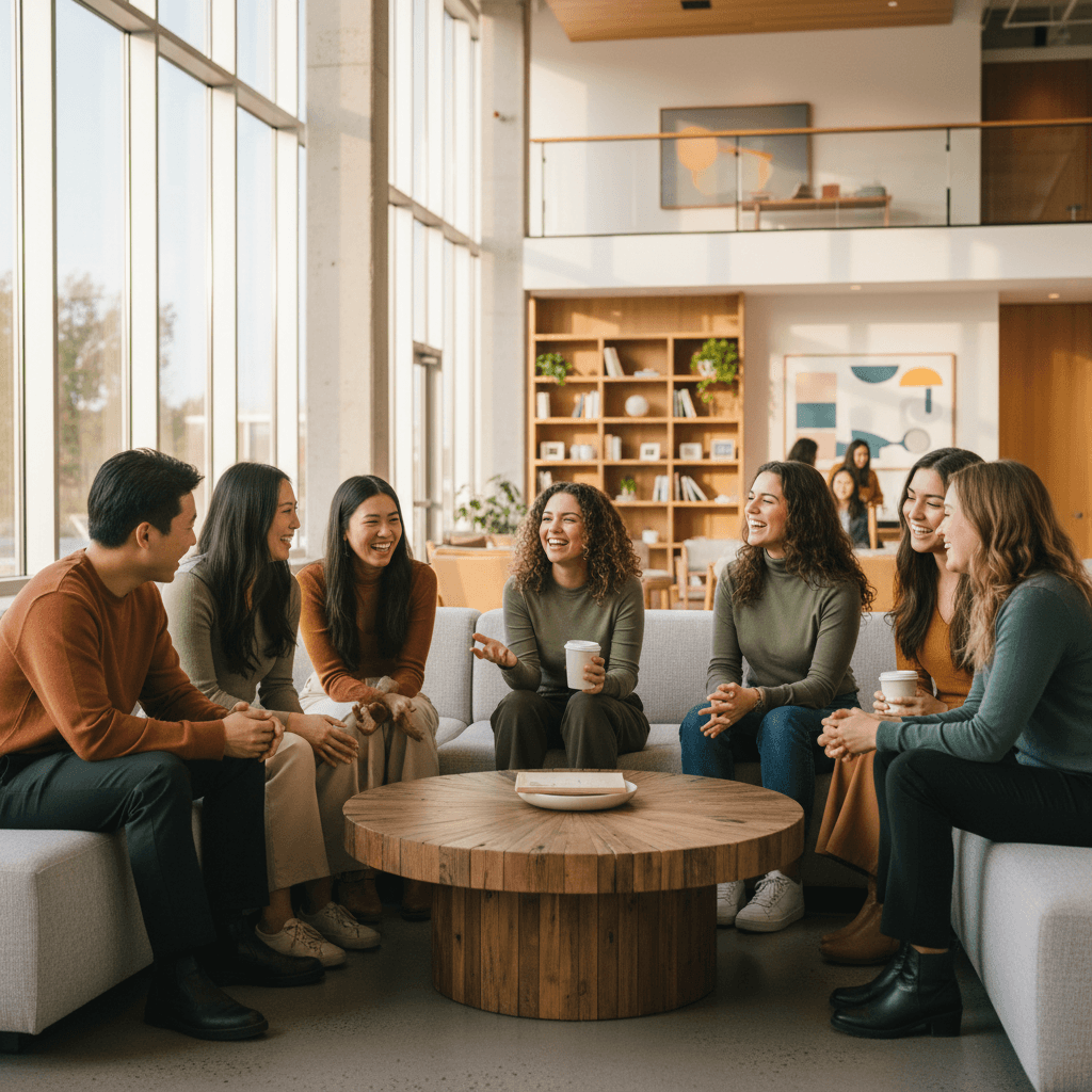 Young adults connecting at church community event