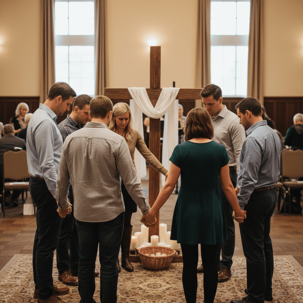 Prayer circle of couples at Enamorados spiritual event