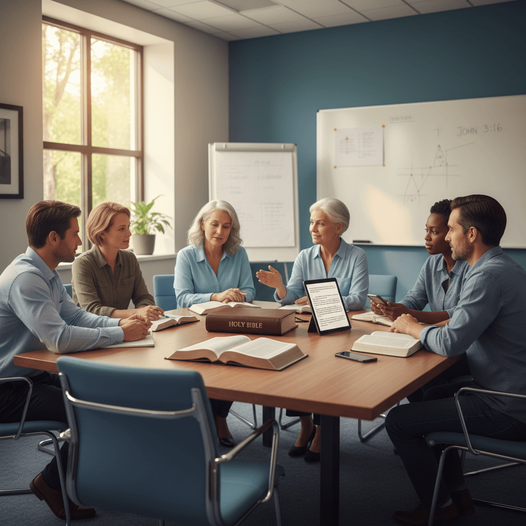 Pastor leading Bible study discussion group