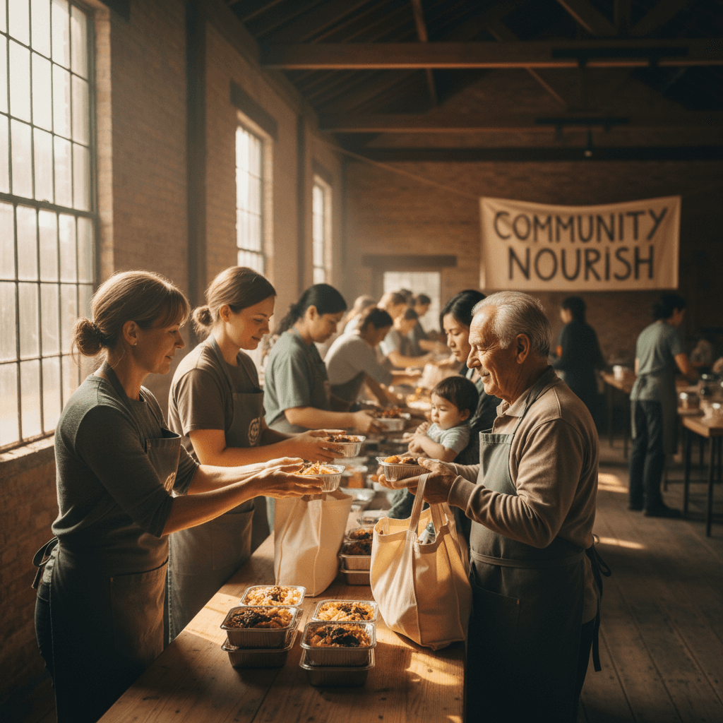 Volunteers providing community assistance and meals