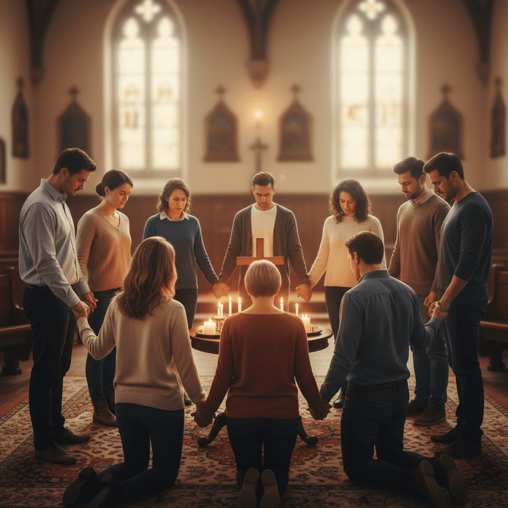 Prayer meeting with congregation members