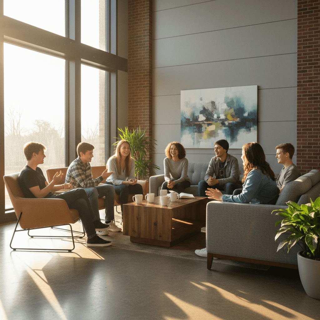 Teens in small group discussion at Crew Ministry