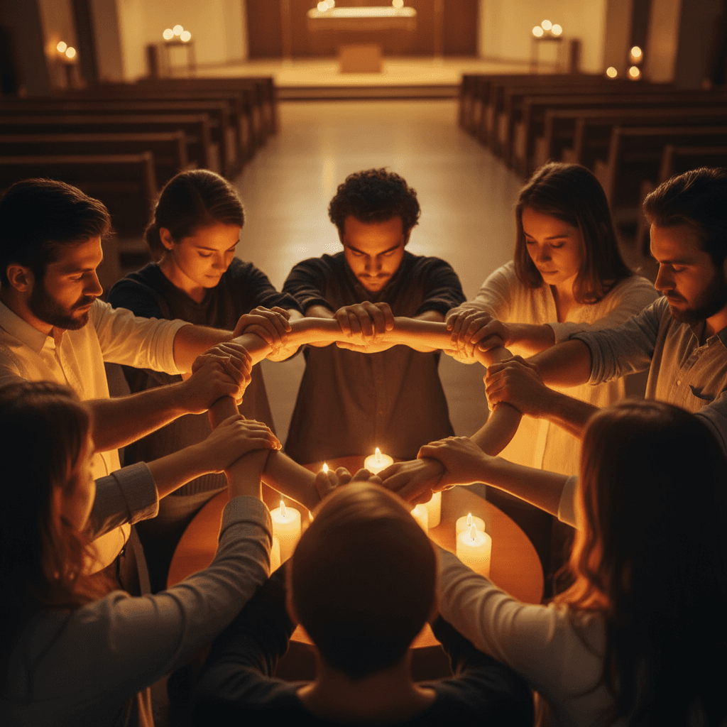 Hands united in prayer circle