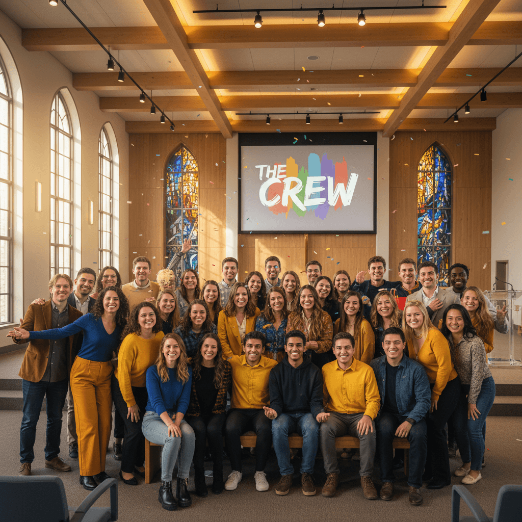 Crew Ministry full group gathering showing community unity