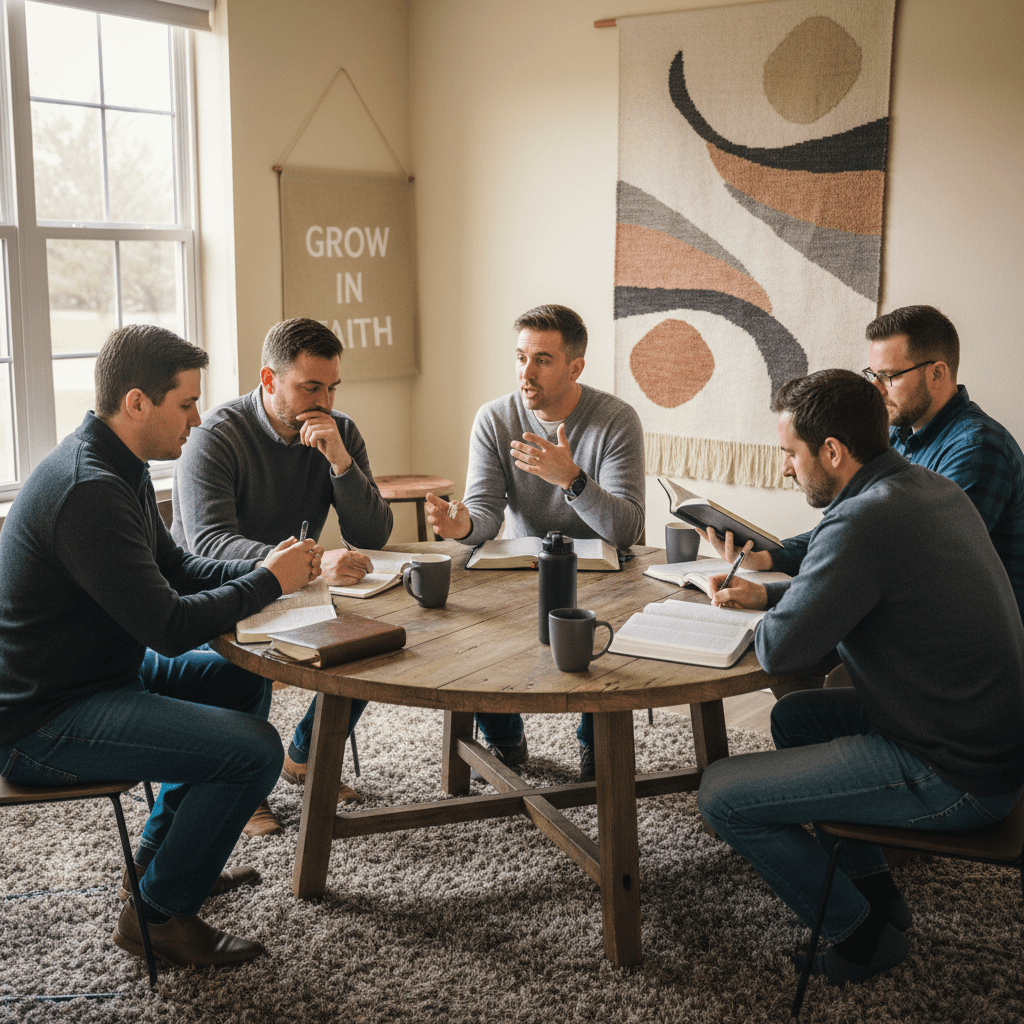 Hombres Valientes participating in Bible study and faith discussion