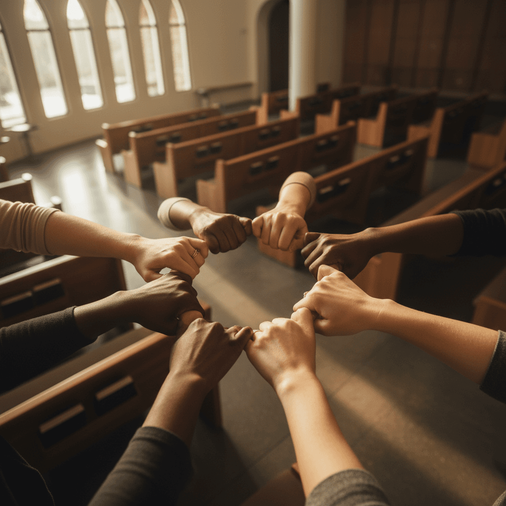 Women joining hands in prayer