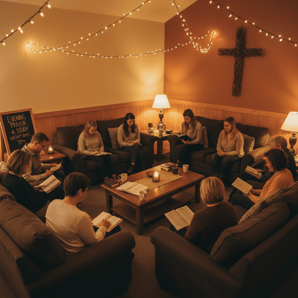 Prayer meeting and Bible study group session