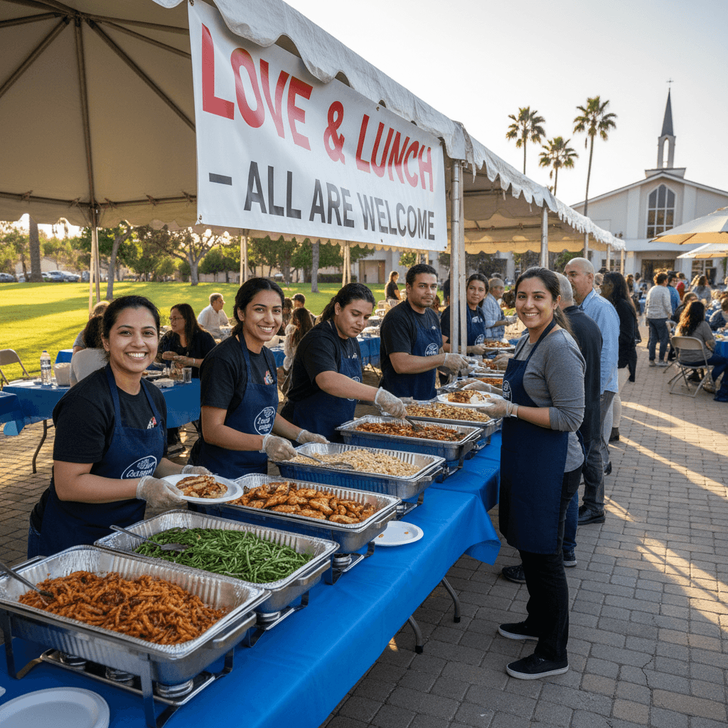 Church volunteers serving at community outreach event