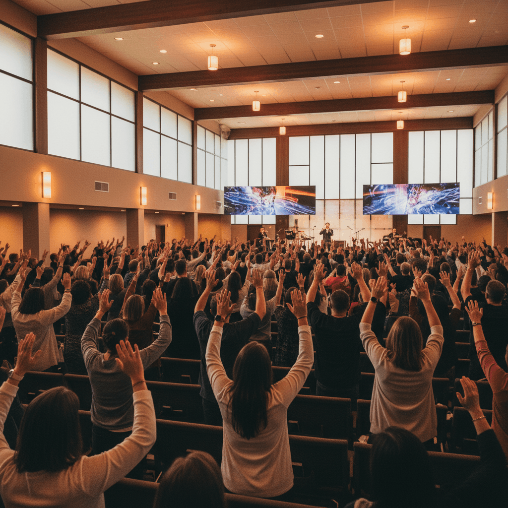 Congregation worshiping together during Sunday service