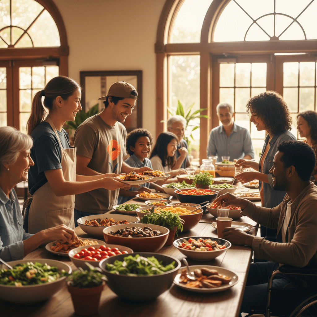 Young adults volunteering at community service event