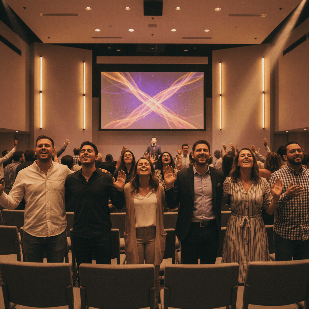 Couples worshipping together at Enamorados ministry service