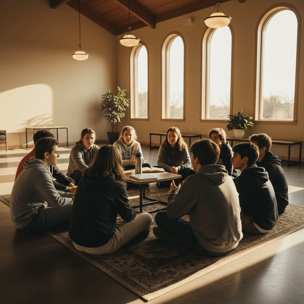 High school students gathering in circle at Crew Ministry