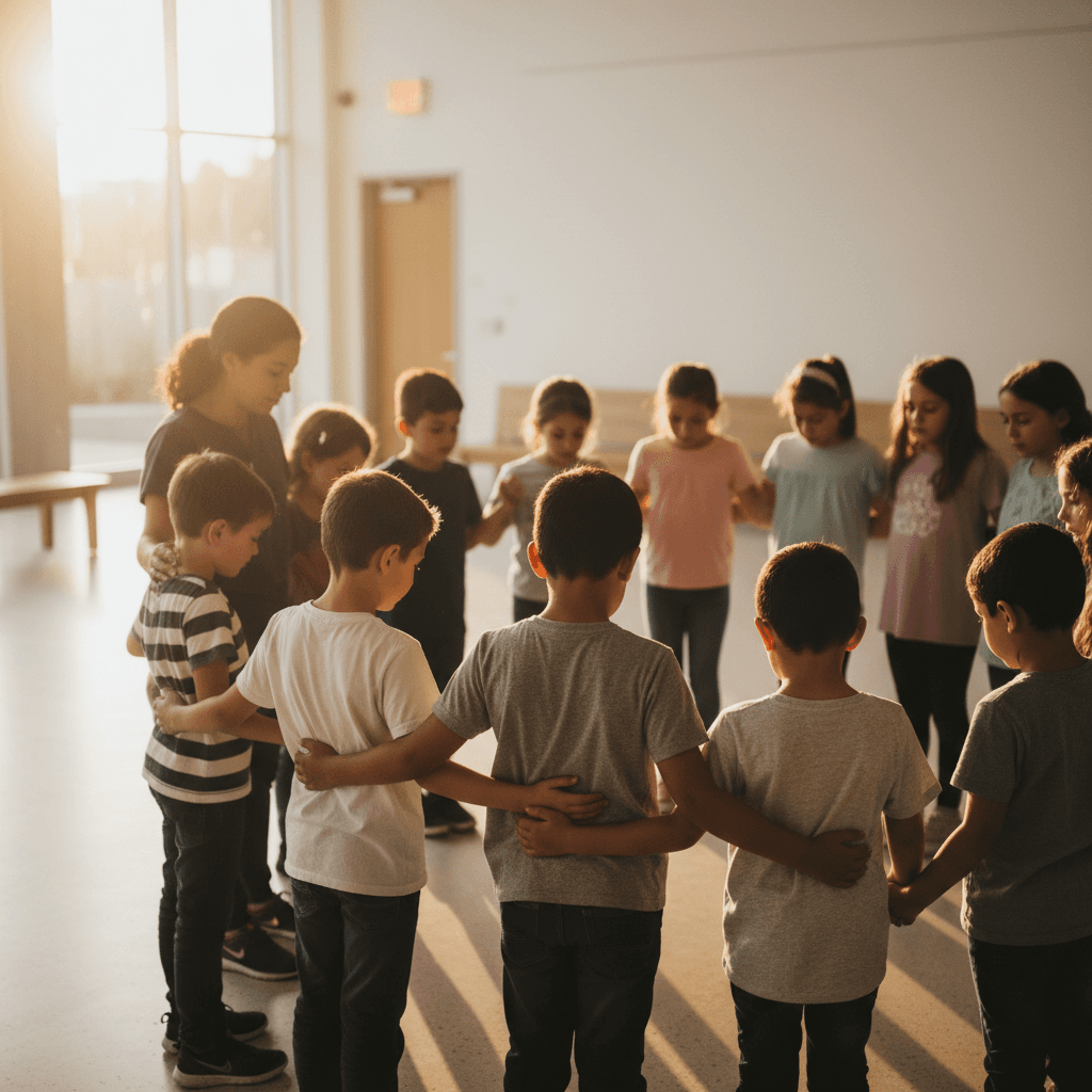 Children in prayer circle