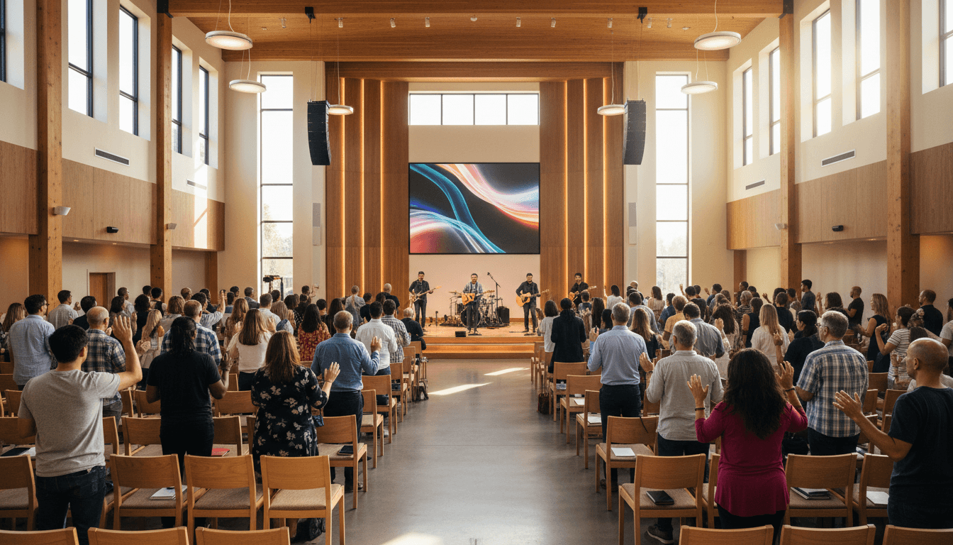 Msi Orange County congregation worshiping together in bright modern sanctuary